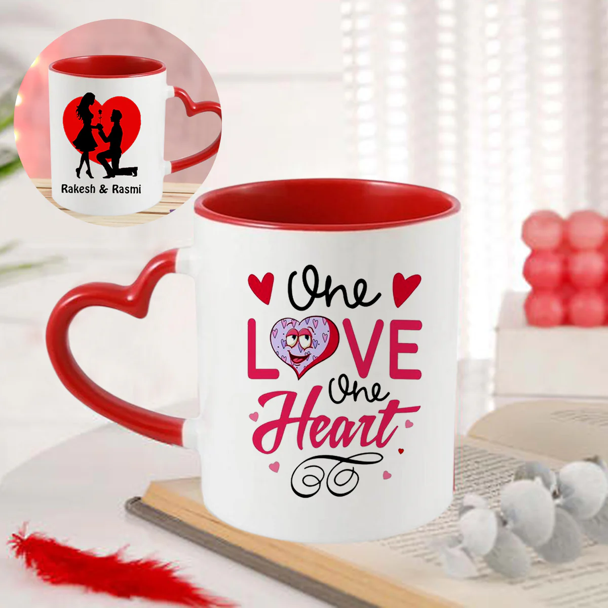 Heart Handle Customized Mug – Personalized Photo & Name Mug for Love Gifts