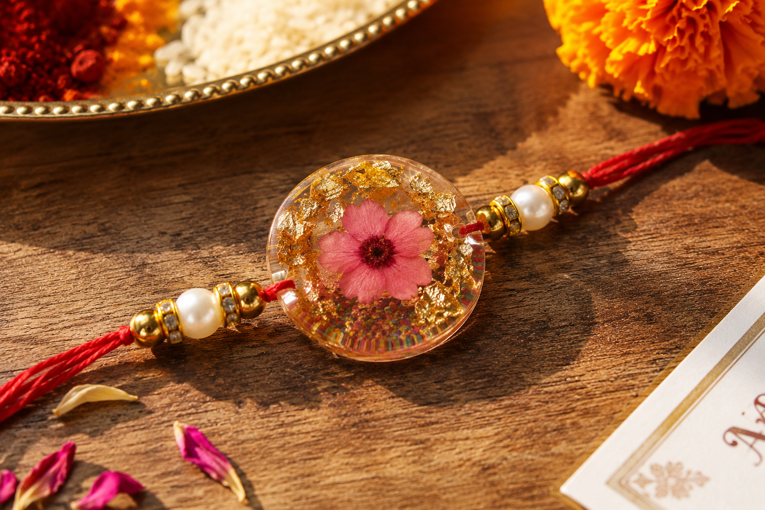Simple Flower & Pigment Colorful Resin Rakhi