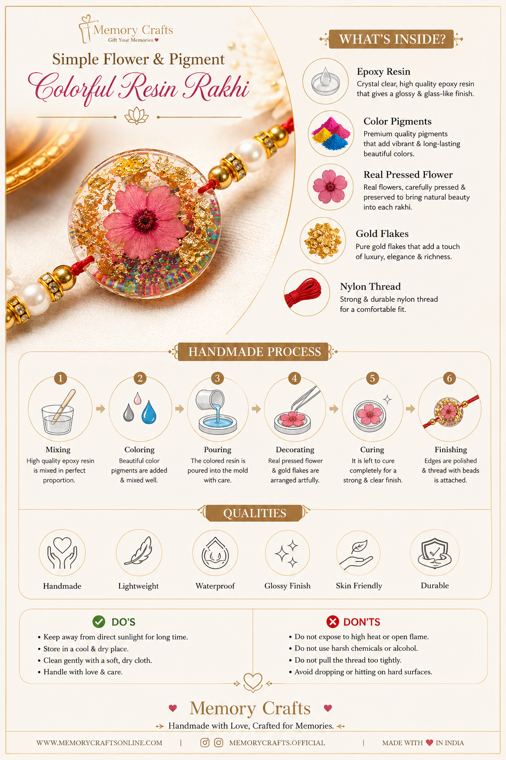 Simple Flower & Pigment Colorful Resin Rakhi