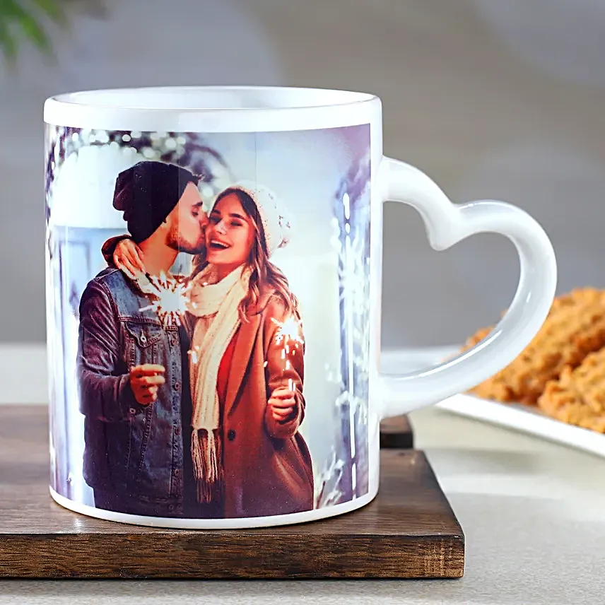 Heart Handle Customized Mug – Personalized Photo & Name Mug for Love Gifts