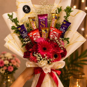 Premium Chocolate & Red Flower Bouquet