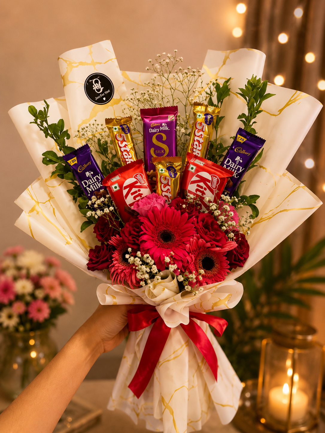 Premium Chocolate & Red Flower Bouquet