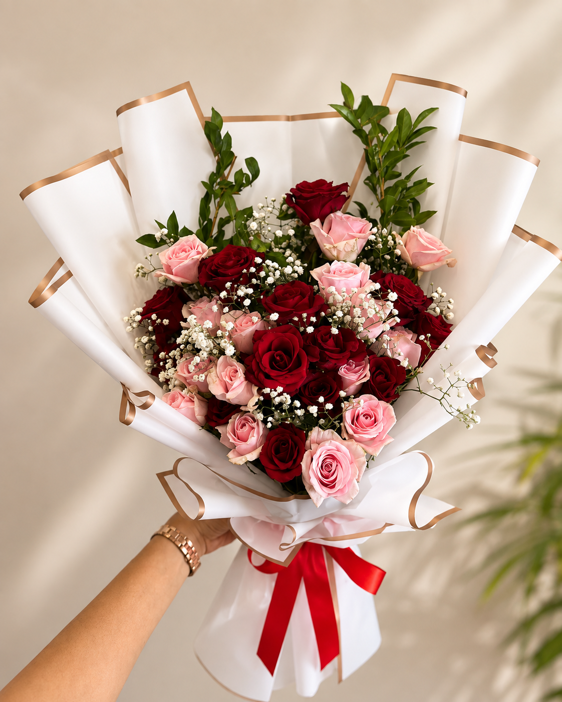 Elegant Red & Pink Rose Bouquet