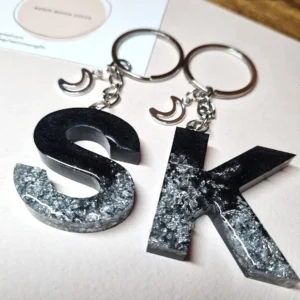 A to Z Alphabet Resin Keychain Black Color OR Upload Your Favourite Design For Personalized Gift