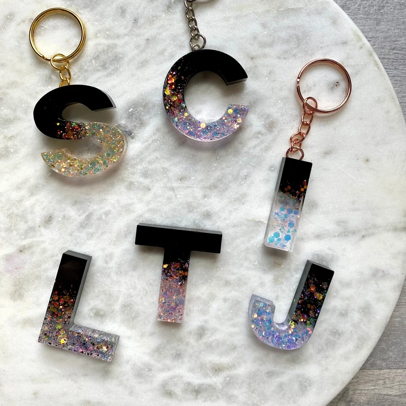 A to Z Alphabet Resin Keychain Black Color OR Upload Your Favourite Design For Personalized Gift