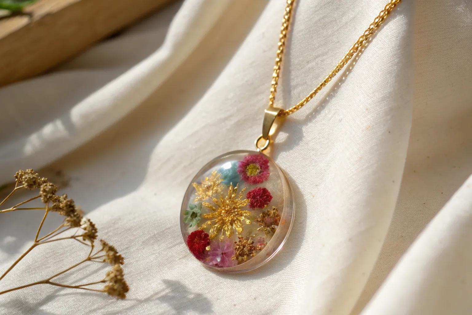 Handmade Floral Resin Pendant OR Upload Your Favourite Design For Personalized Gift