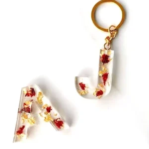 A to Z Alphabet Resin Keychain White & Rose Flower OR Upload Your Favourite Design For Personalized Gift